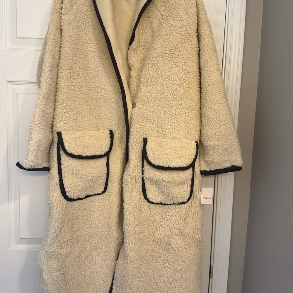 We The Free Cream Sherpa Jacket with Black Accents